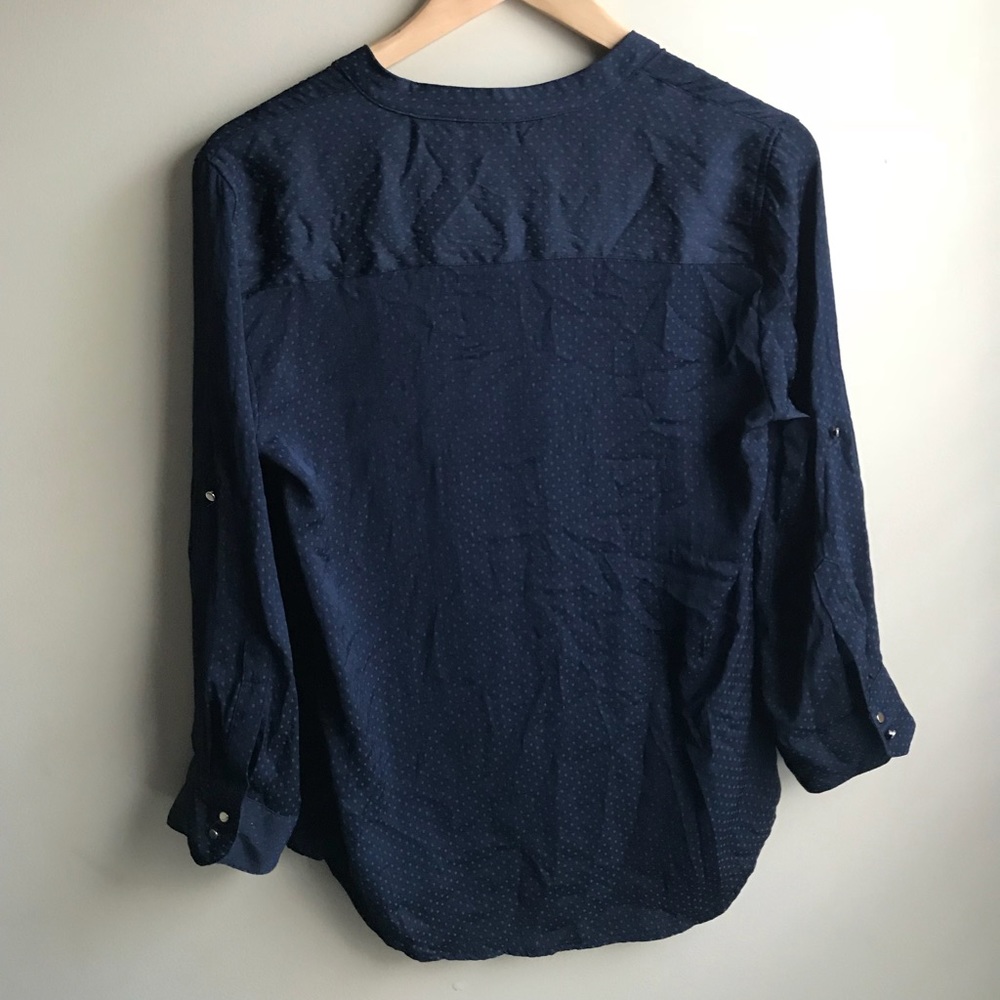 Zara Basic Navy Blue Dotted Button Down Blouse, S - Picture 2 of 3